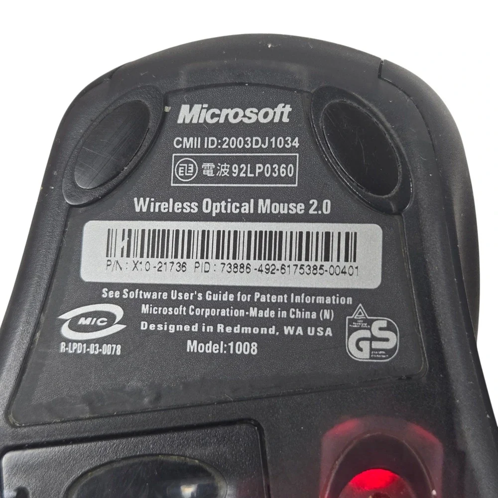 Microsoft Wireless Optical Mouse‎ 2.0 Model 1008 w Receiver 1019 Vintage Tech